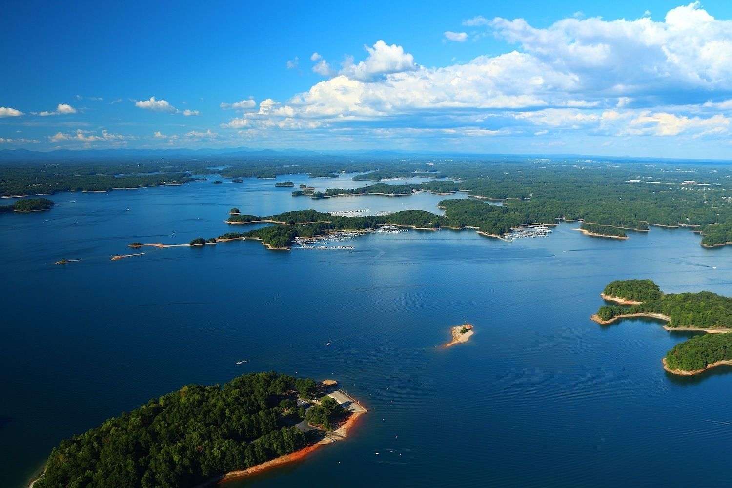 Aerial view of Lake Lanier waterfront homes