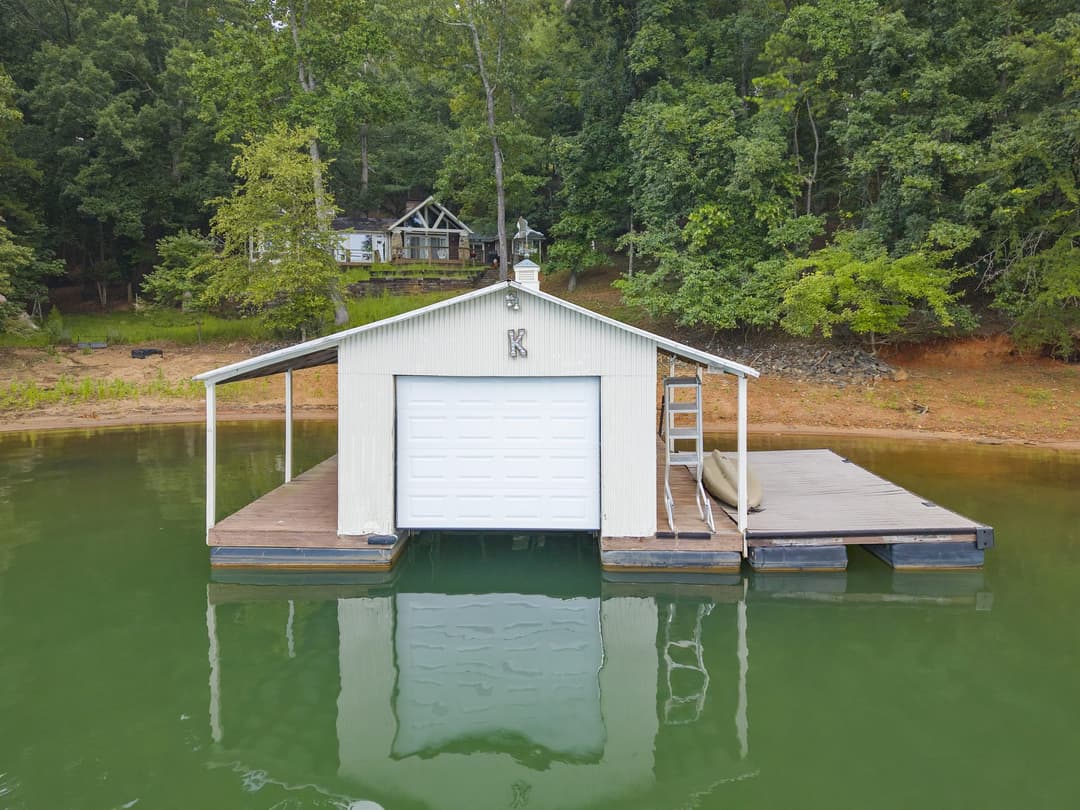 Enclosed boathouse and swim-dock area on Lake Lanier at Deer Creek Shores