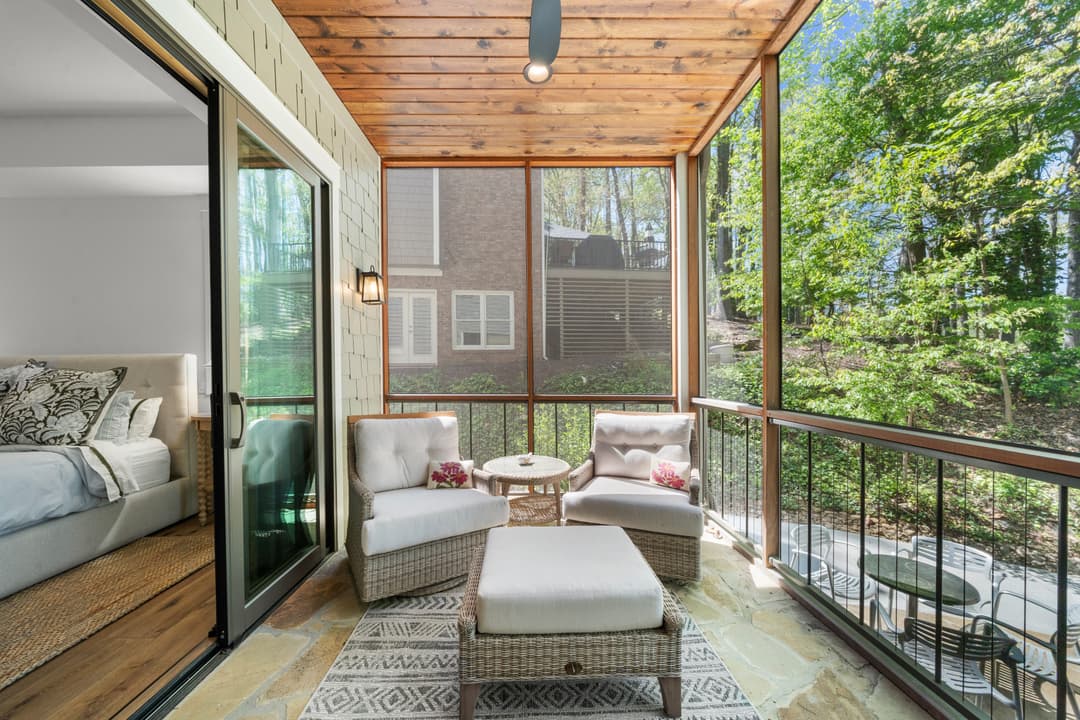 Secondary living area off the bunk room — closes off with pocket doors as a private guest retreat