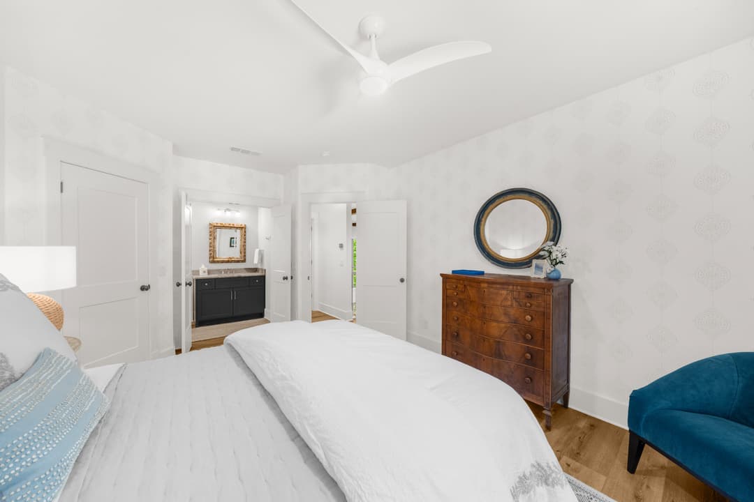 Upper-level Murphy bed deployed — guest overflow without sacrificing style