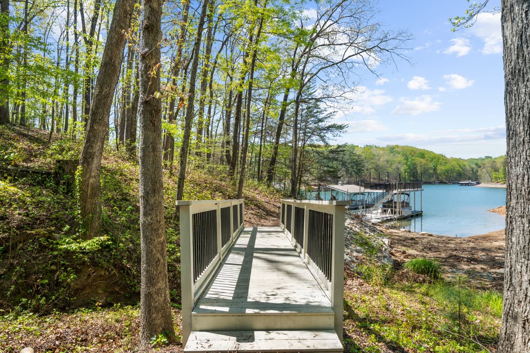 View of the home from the dock — easy walk back up to the house