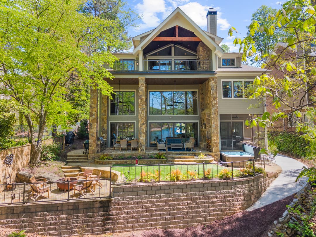 Wide aerial of the property and surrounding Lake Lanier waterfront