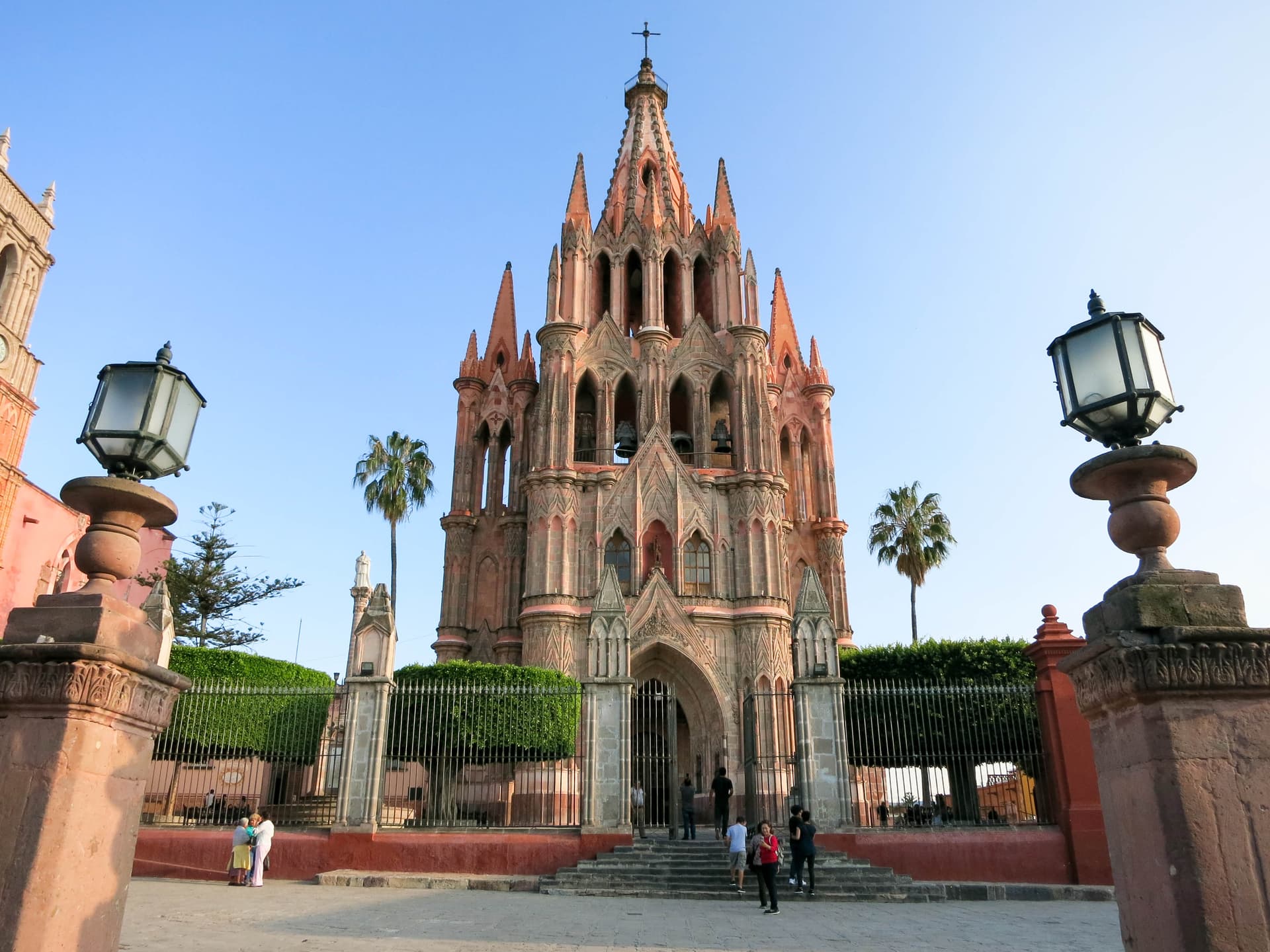 Pink stone spires of the Parroquia de San Miguel Arcángel church in San Miguel de Allende