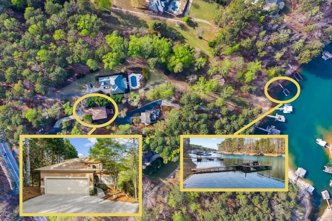 1854 Buford Dam Road — aerial view of home and private dock on Lake Lanier
