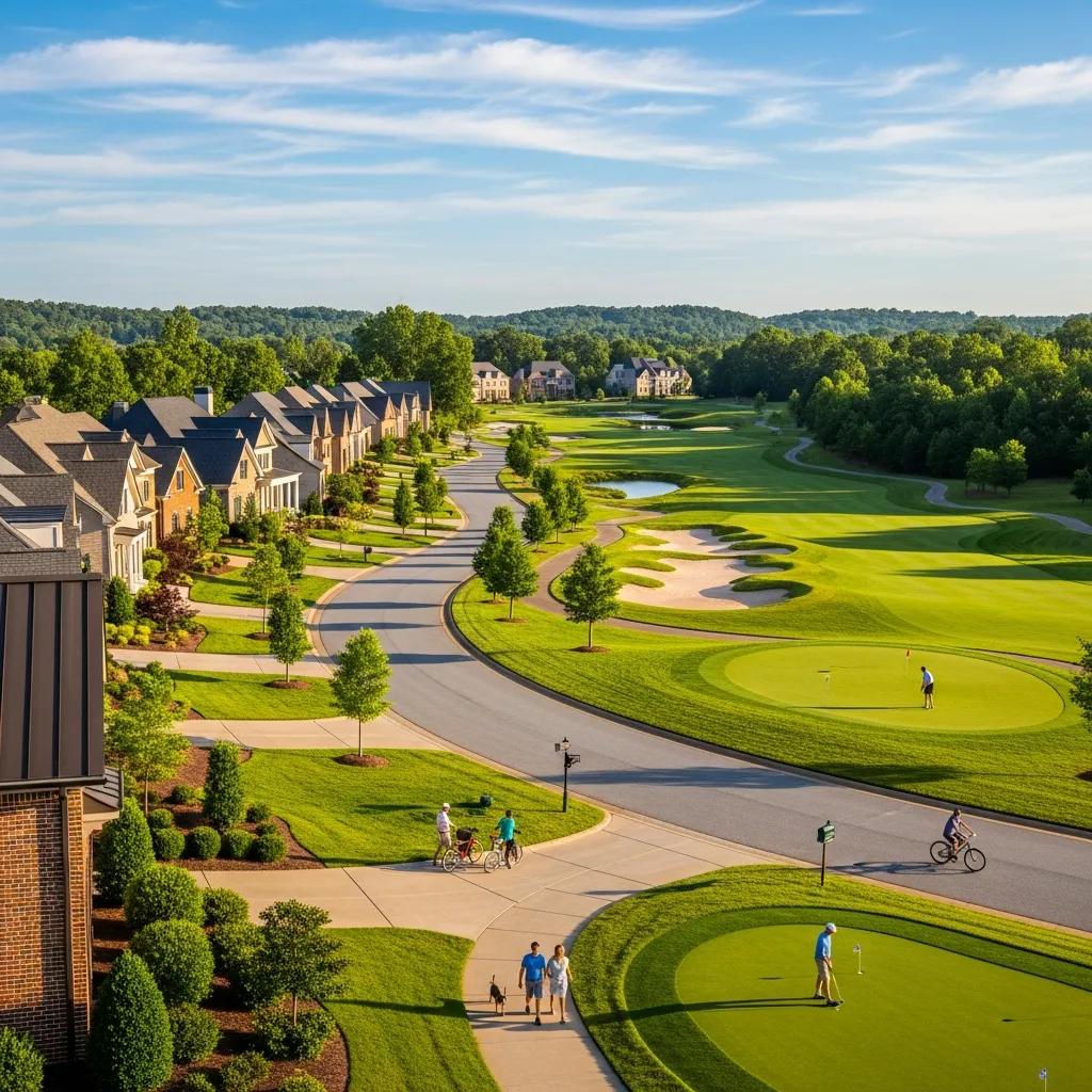 Country club residential streetscape in The Manor Golf & Country Club, Milton GA