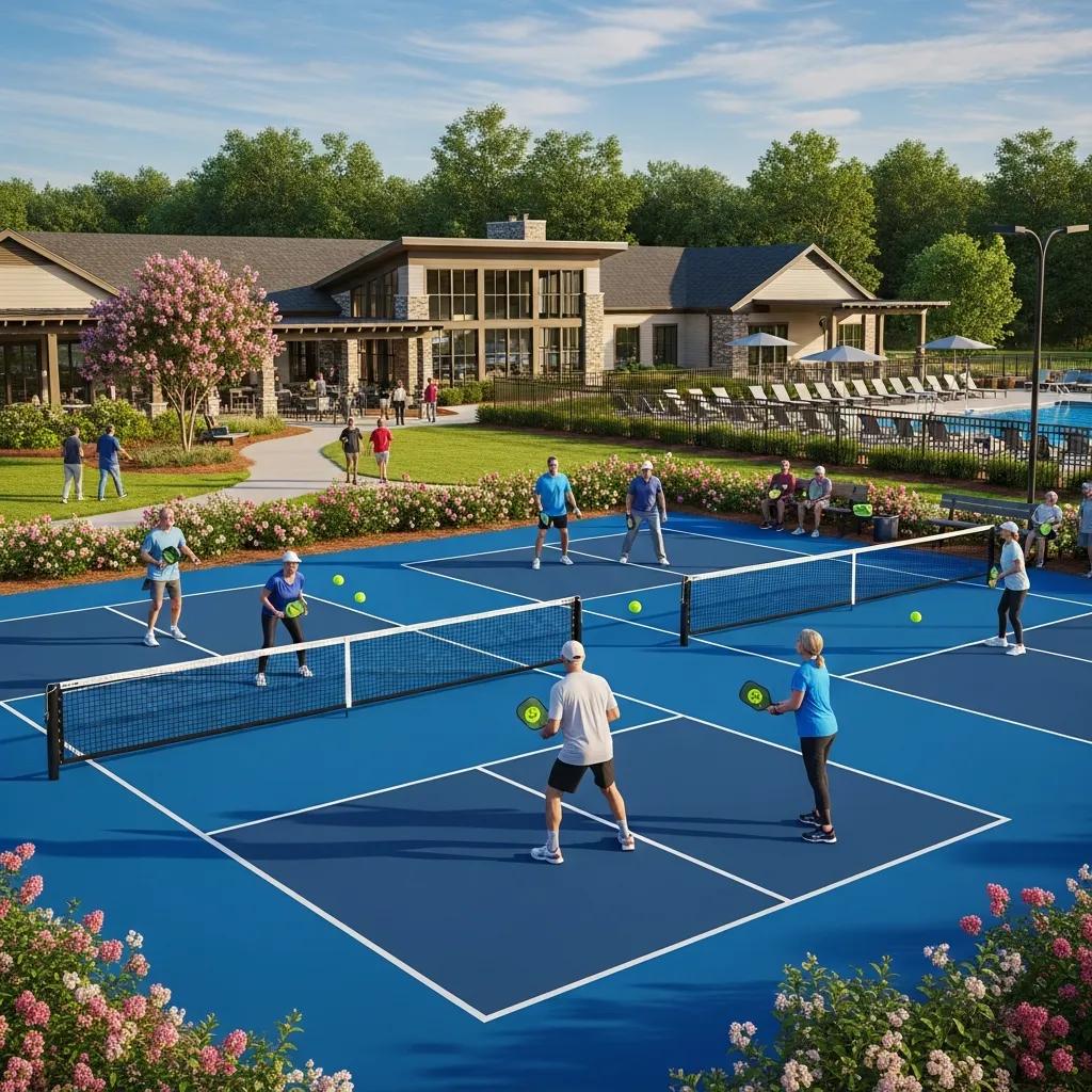 Well-maintained pickleball courts at Cresswind Georgia, illustrating community facilities for active adults