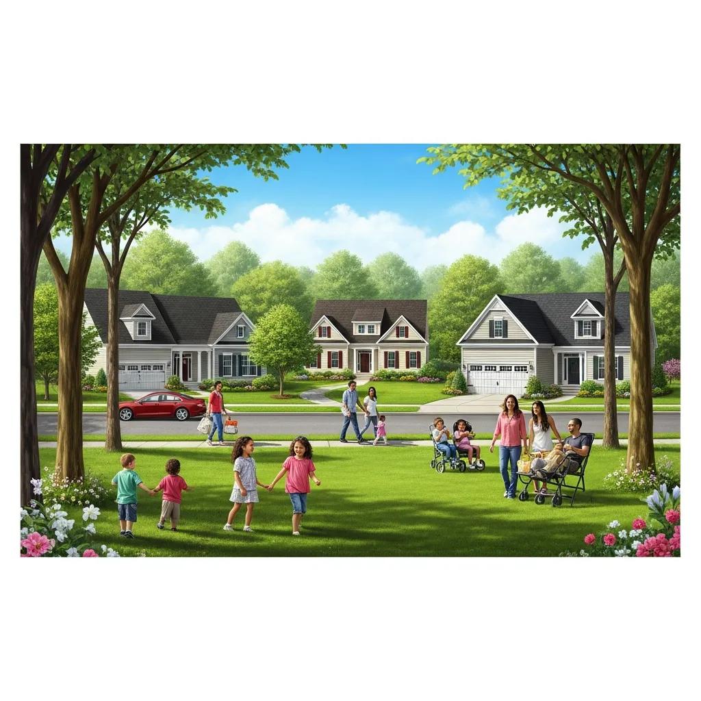 Charming suburban neighborhood in Cumming GA with families enjoying outdoor activities