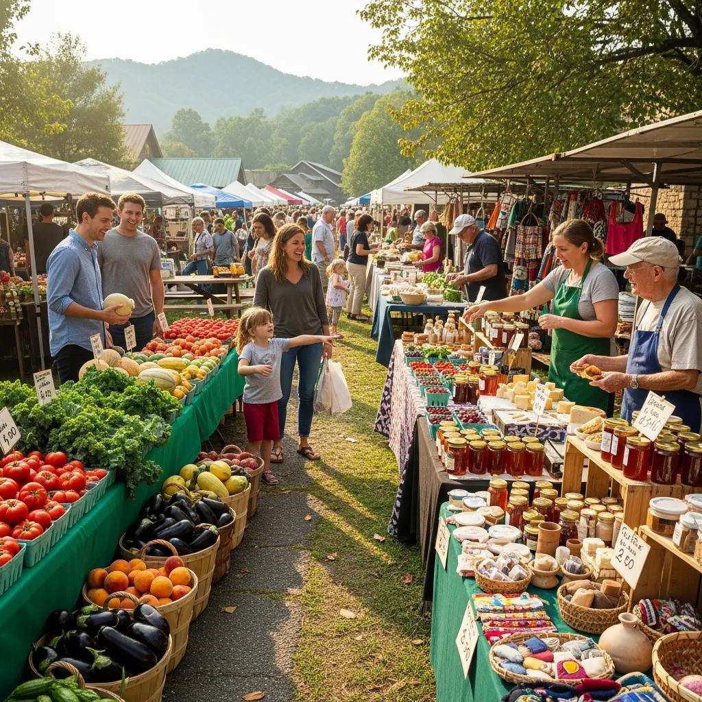 Vibrant farmers market in North Georgia with fresh produce and community engagement